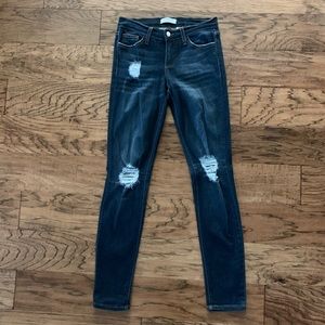 Favorite dark blue jeans distressed